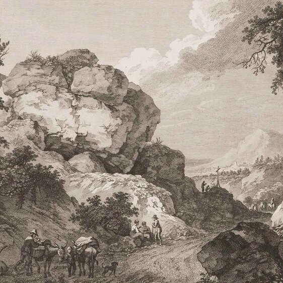 Druckgrafik von Adrian Zingg aus dem Jahr 1770. Die sächsische Landschaft könnte auch in der Schweiz liegen.
