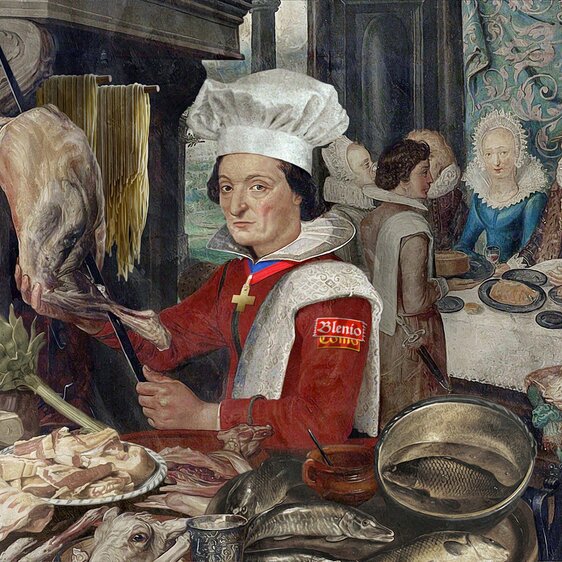Premier cuisinier vedette de l’Histoire, Martino da Como était en réalité originaire de Blenio. Illustration de Marco Heer.