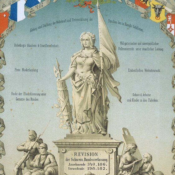 Extract from a commemorative plaque on the constitutional revision of 1874. It was during this revision that freedom of religion and conscience for all was enshrined in the Constitution – including for the Jewish minority.