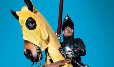 Life-size knight with lance on horseback